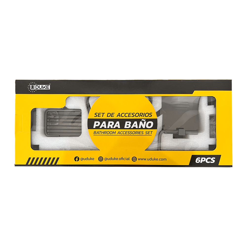 KIT ACCESORIOS PARA BAÑO X 6 PIEZAS GRIS OSCURO UDUKE (HT3392)