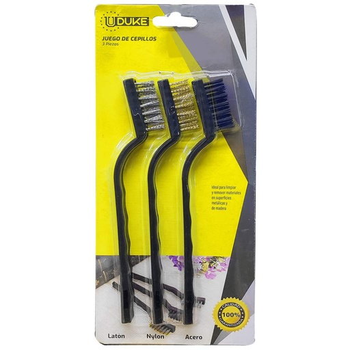 CEPILLO ALAMBRE 7” X 3PCS UDUKE (LATON-NYLON-ACERO) (HT1086)