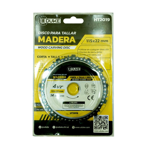 DISCO PARA CORTE Y DESBASTE DE MADERA 115 X 22MM UDUKE (HT2019)