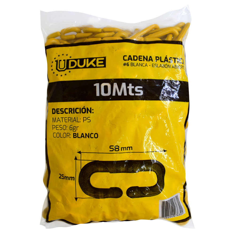CADENA PLASTICA # 6 AMARILLA ESLABON ABIERTO X 10 MTS UDUKE