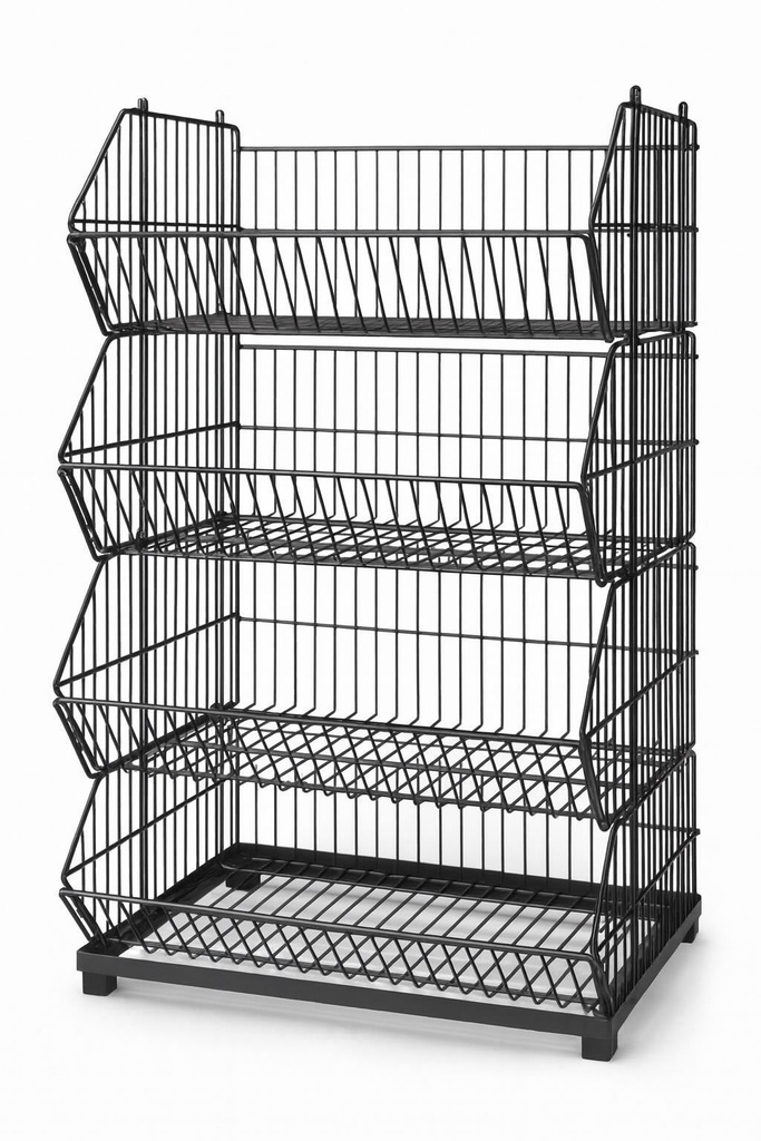 EXHIBIDOR UDUKE CANASTILLAS APILABES X4 CON BASE PISO(HT1632)(58X40X30-CM)