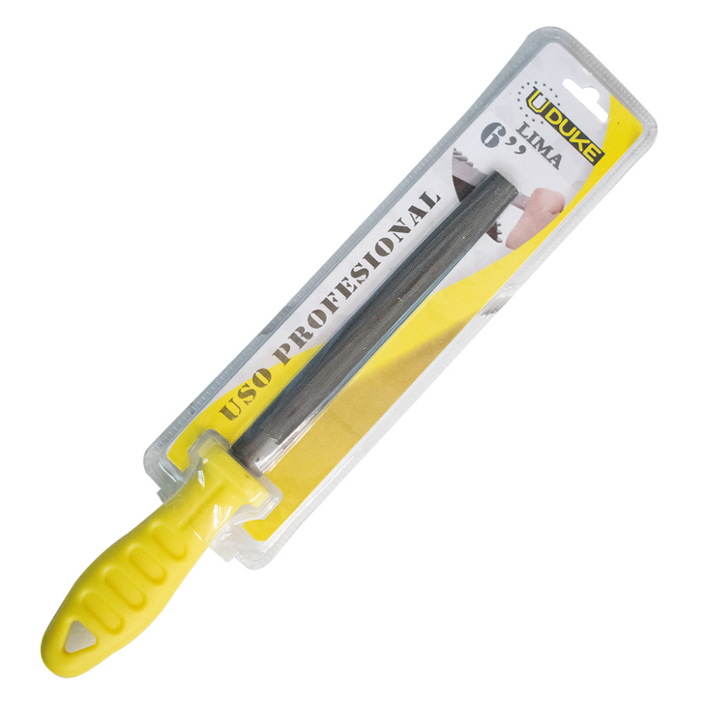 LIMA MEDIA CAÑA 6" CON MANGO AMARILLO EN BLISTER UDUKE (HT1411)