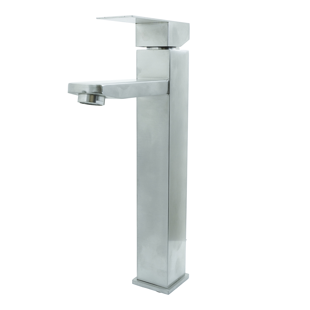 LLAVE LAVAMANOS MONOCONTROL ACERO INOXIDABLE CUADRADA SATINADA  ALTA 30 CM UDUKE (HT2033) 
