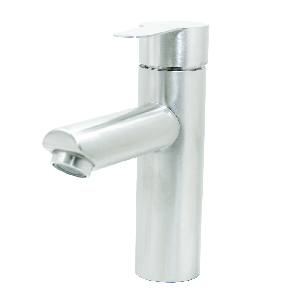 LLAVE LAVAMANOS MONOCONTROL ACERO INOXIDABLE REDONDA SATINADA BAJA 18CM UDUKE  (HT2036) 