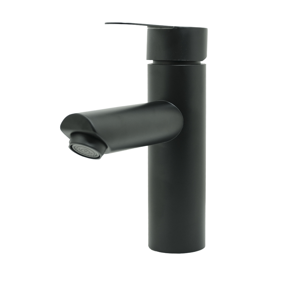 LLAVE LAVAMANOS MONOCONTROL ACERO INOXIDABLE REDONDA NEGRA BAJA 18CM UDUKE  (HT2034) 