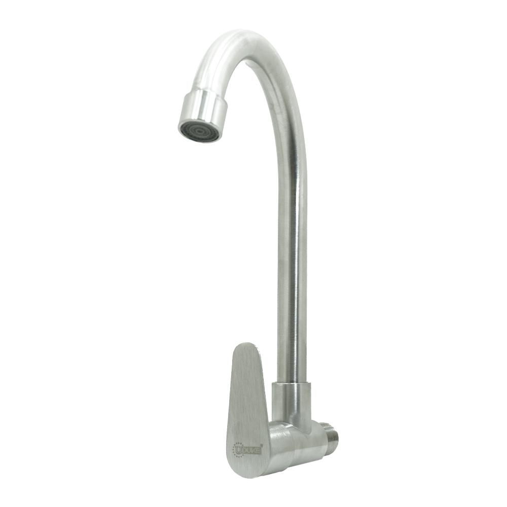 LLAVE LAVAPLASTOS CUELLO GANSO PARED ALETA ACERO INOXIDABLE  SATINADA UDUKE
(HT2044)