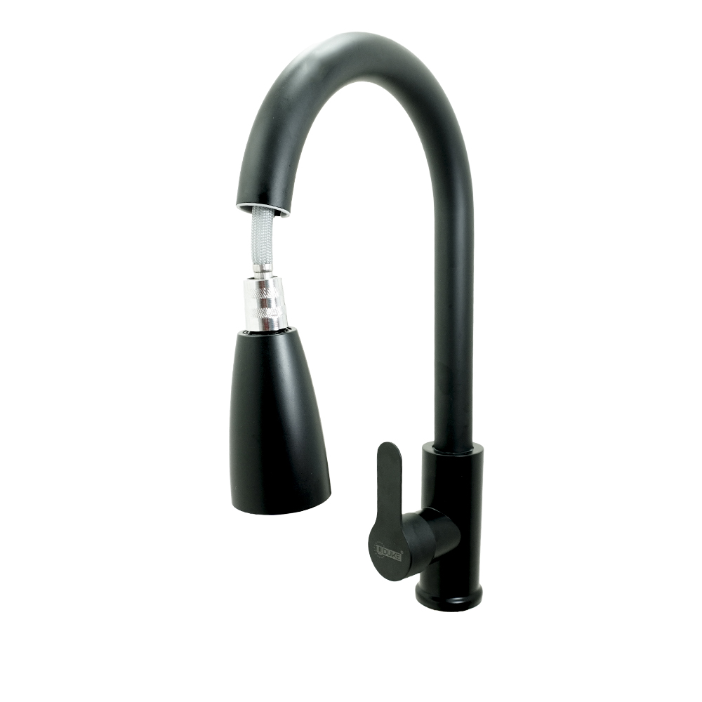 LLAVE LAVAPLATOS CABEZA EXTRAIBLE MONOCONTROL  ACERO INOXIDABLE REDONDA NEGRA UDUKE (HT2038)