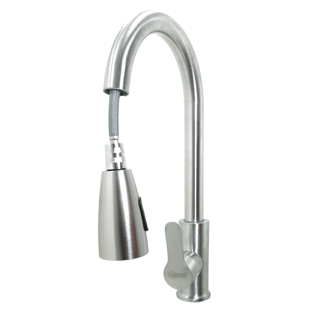 LLAVE LAVAPLATOS CABEZA EXTRAIBLE MONOCONTROL  ACERO INOXIDABLE REDONDA SATINADA UDUKE (HT2039)
