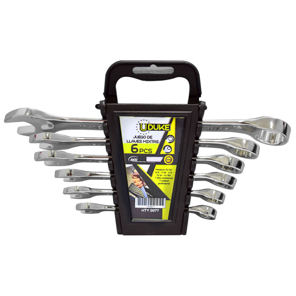 LLAVE MIXTA JUEGO X 6 PCS BLISTER (5/16-3/8-7/16-1/2-9/16-11/16 PUL) CR/V UDUKE (HTY0077)