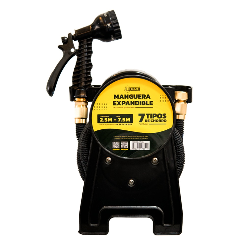 MANGUERA EXPANDIBLE CON PISTOLA 7.5 MTS UDUKE EN CARRETO (HT1284)