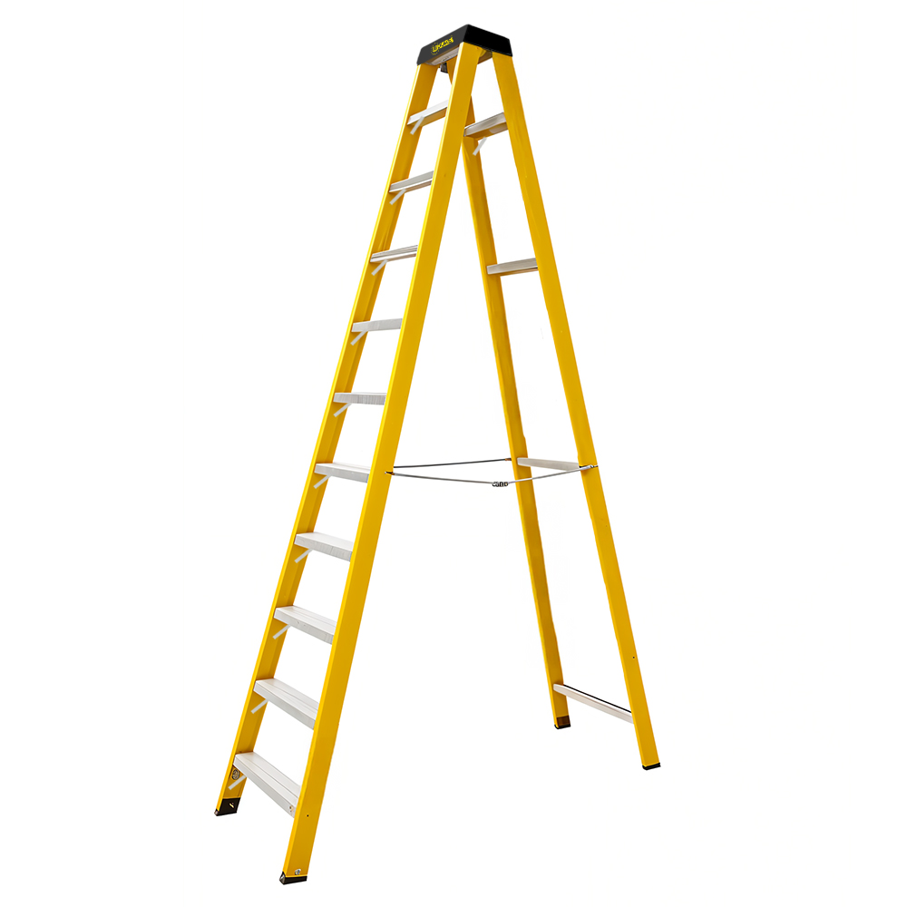 ESCALERA DE FIBRA DE VIDRIO 10 PELDANOS CAP 150 KILOS USO INDUSTRIAL UDUKE CON PLATAFORMA  (HT3187)