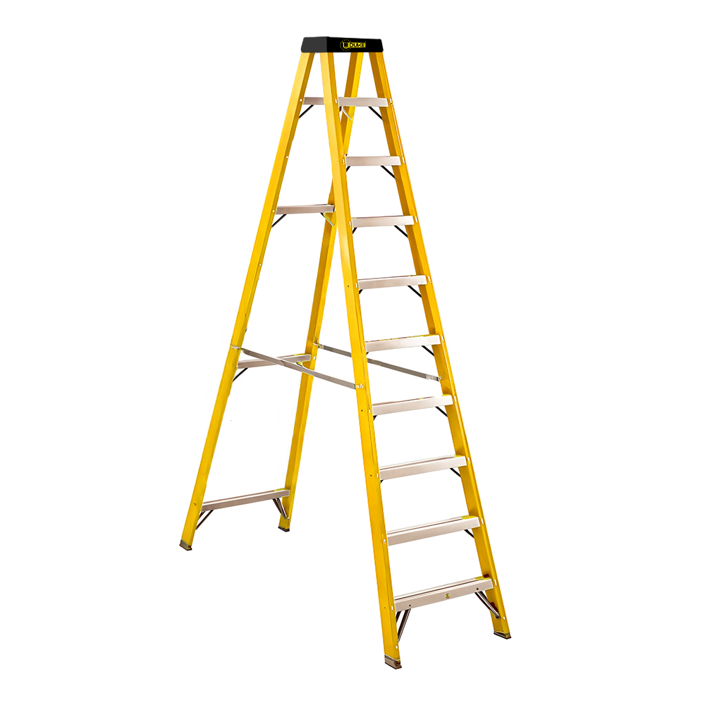 ESCALERA TIJERA 9 PELDAÑOS EN FIBRA DE VIDRIOCAP 150 KILOS USO INDUSTRIAL UDUKE CON PLATAFORMA  (HT3186)