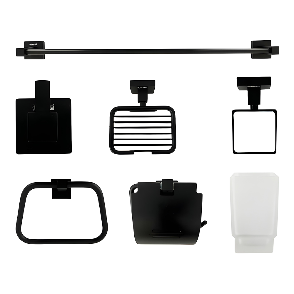 KIT ACCESORIOS PARA BAÑO X 6 PIEZAS NEGRO UDUKE (HT3393)