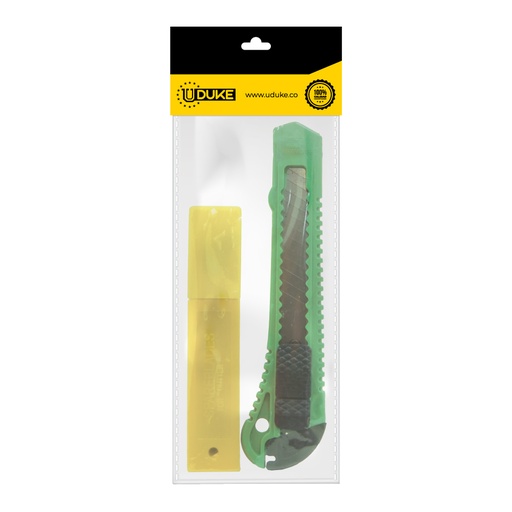 [10922K] BISTURI SENCILLO GRANDE PASTA COLORES + REPUESTO BISTURI GRANDE X 10 PQT X 1 UDUKE