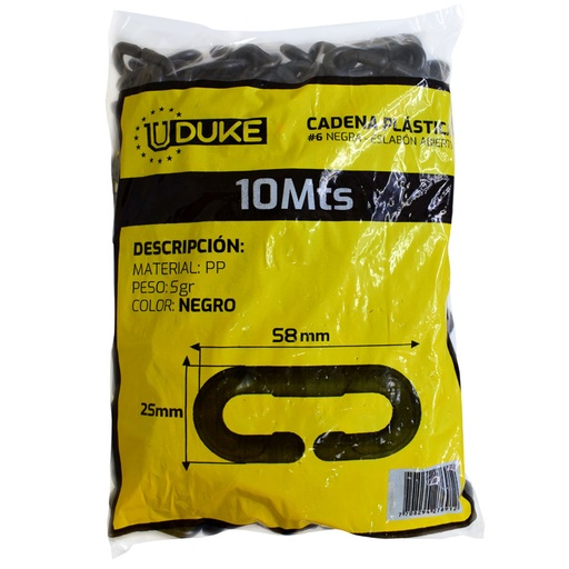 [14458] CADENA PLASTICA  6 NEGRA ESLABON ABIERTO X 10 MTS UDUKE