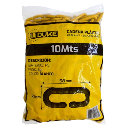 [14456] CADENA PLASTICA # 6 AMARILLA ESLABON ABIERTO X 10 MTS UDUKE