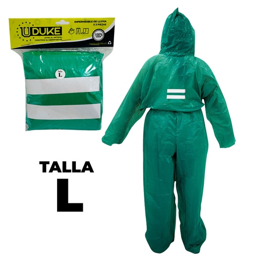 [11917S] IMPERMEABLE PARA MOTO PLASTICO COMPLETO REFLECTIVO CON SOLAPA TALLA L