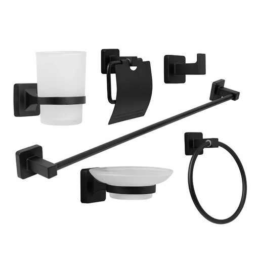 [20691] KIT ACCESORIOS PARA BAÑO X 6 PIEZAS NEGRO UDUKE  (HT2163)