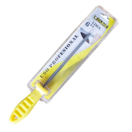 [13957] LIMA  REDONDA 6" CON MANGO AMARILLO EN BLISTER UDUKE (HT1412)