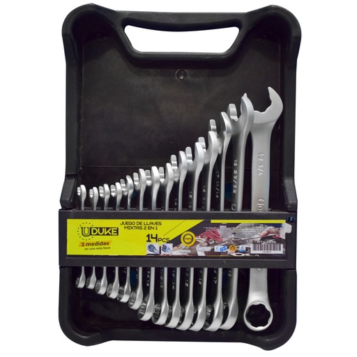 [13265] LLAVE MIXTA 2 EN 1 JUEGO X 14 (6-19MM - 1/4-3/4) CR/V UDUKE (HTY0075)