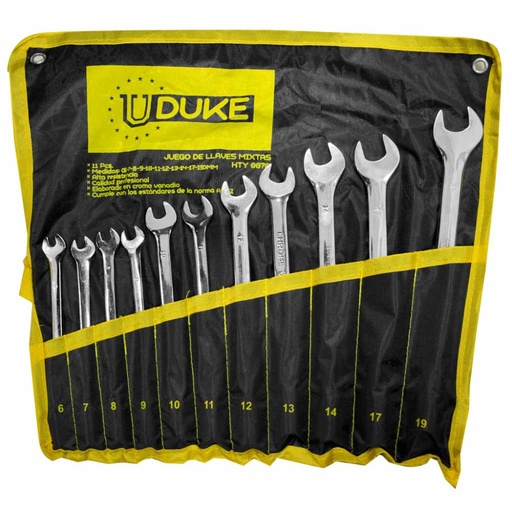 [13266] LLAVE MIXTA CON COPA JUEGO X 11 (6-19MM) CR/V UDUKE (HTY0078)