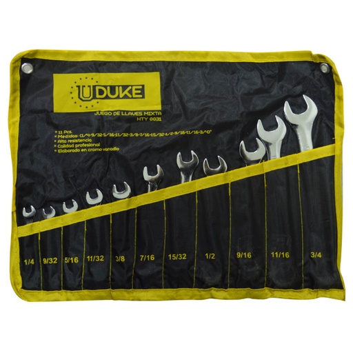 [12031] LLAVE MIXTA JUEGO X 11 PCS (1/4-3/4) CR/V UDUKE (HTY0031)