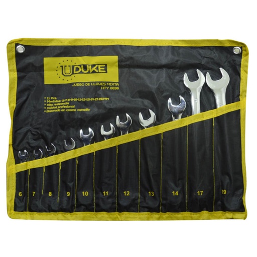 [12030] LLAVE MIXTA JUEGO X 11 PCS (6-19 MM) CR/V UDUKE (HTY0030)