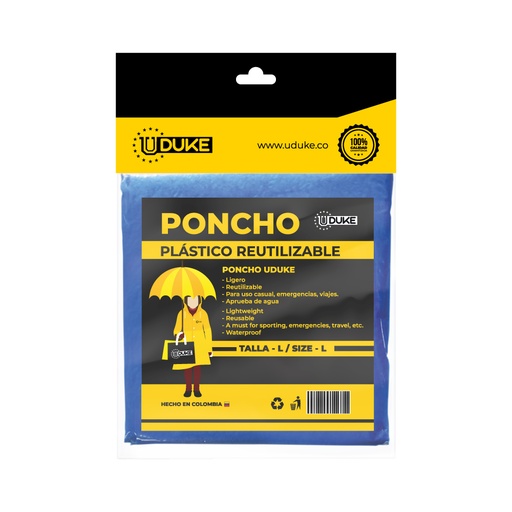 [15063K] PONCHO IMPERMEABLE PARA LLUVIA PLASTICO ADULTO UDUKE