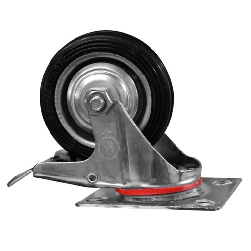 [12129] RODACHINES 3 PLANO NEGRO CAUCHO CON FRENO Y RIN 75MM 50KG (INDIVIDUAL) (HT40417) (HT80417)