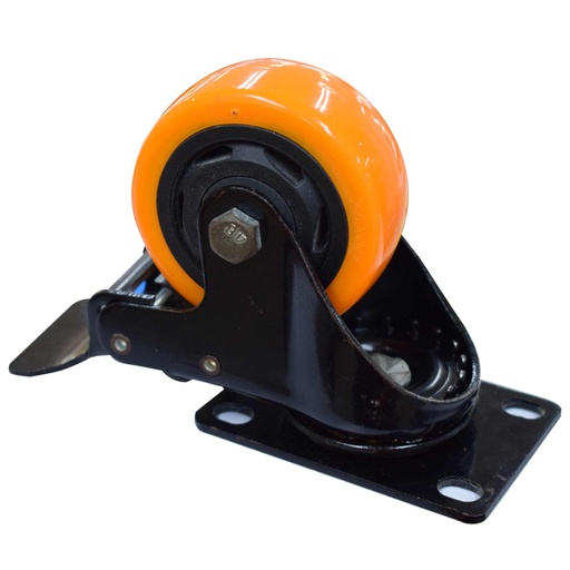 [7813] RODACHINES 3" PLANO NARANJA CON FRENO GIRATORIO 75MM 100KG (INDIVIDUAL) (HT40090)