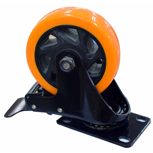 [7814] RODACHINES 4" PLANO NARANJA CON FRENO GIRATORIO 100MM 120KG (INDIVIDUAL) (HT40091)