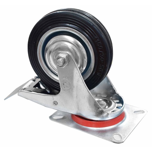 [12130] RODACHINES 4" PLANO NEGRO CAUCHO CON FRENO Y RIN 100MM 70KG (INDIVIDUAL) (HT80418)