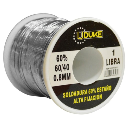 [10125] SOLDADURA ESTANO UDUKE 1LB 60-40 (60% ESTANO) (40% PLOMO) (0.8MM) (HT70111)
