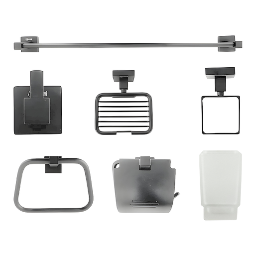 [21770] KIT ACCESORIOS PARA BAÑO X 6 PIEZAS GRIS OSCURO UDUKE (HT3392)